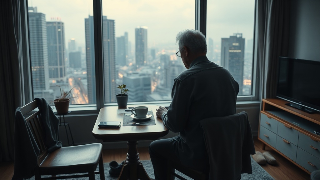 도시 아파트 내부의 잔잔한 일상 장면을 담은 영화 같은 사진