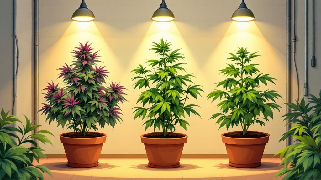 Three cannabis strain types illustrated side by side