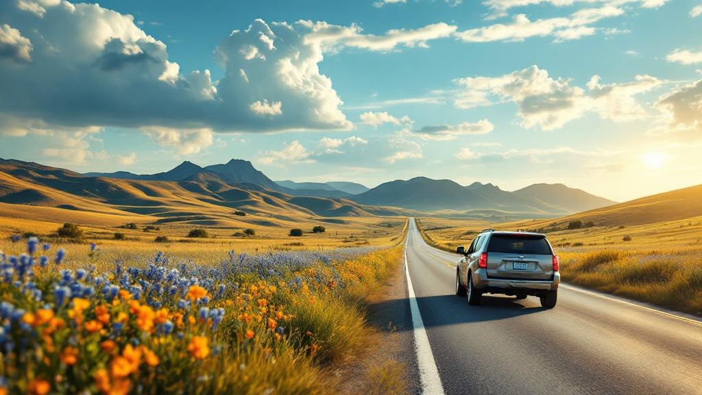 SUV on scenic Texas highway road trip