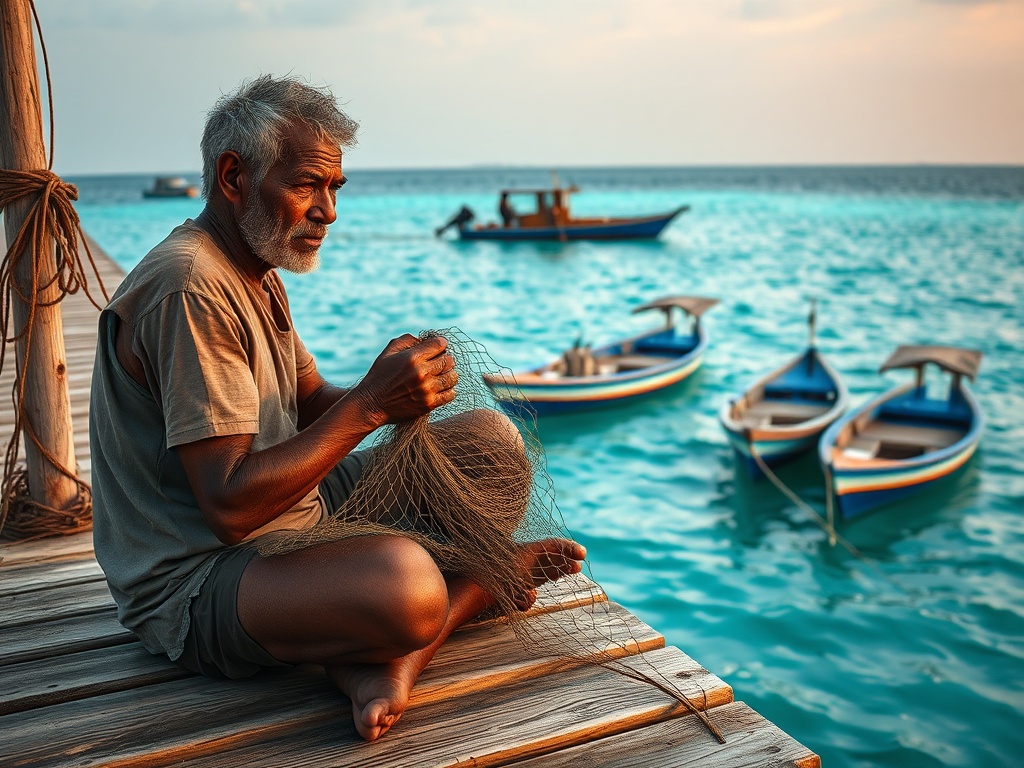 Fisherman Untangling Nets While the Radio Talks of Gaza
