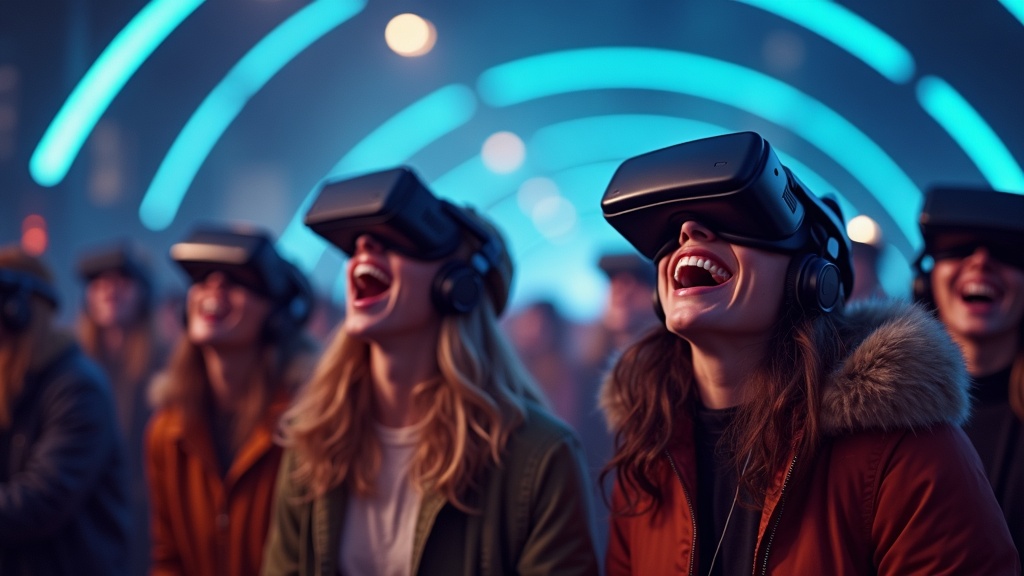 Grupo de amigos disfrutando de un juego VR shooter en Barcelona en las instalaciones de Virtua Barcelona