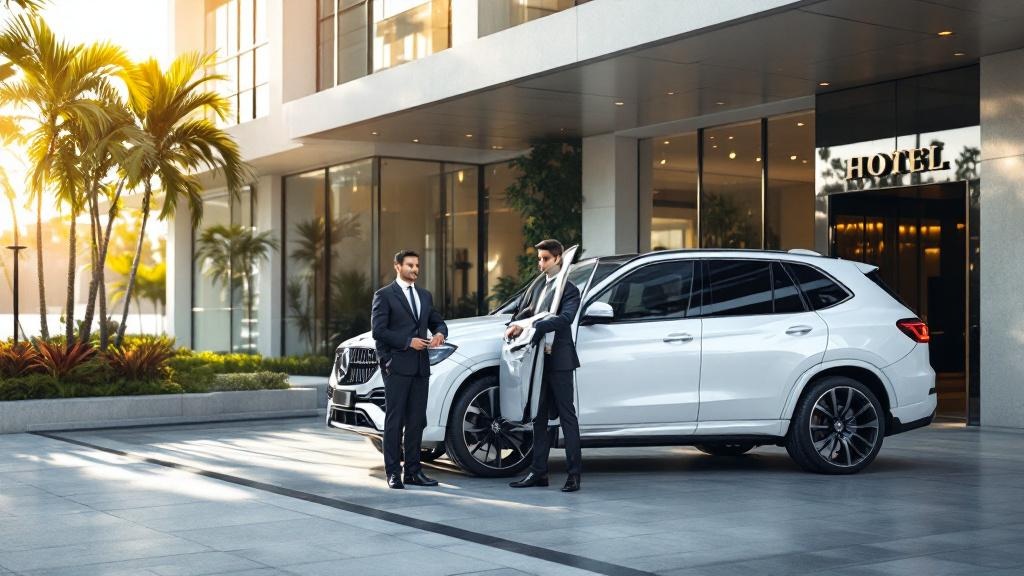 SUV delivery service at Houston hotel entrance