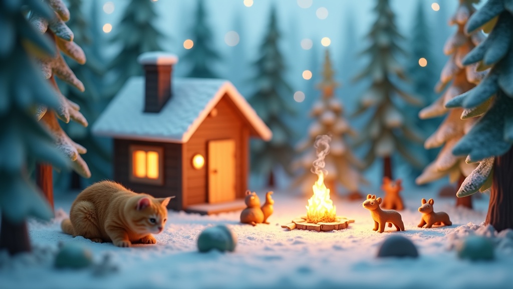 Escena nocturna en nuestro análisis de Ploko Dioramas VR, mostrando la iluminación del juego