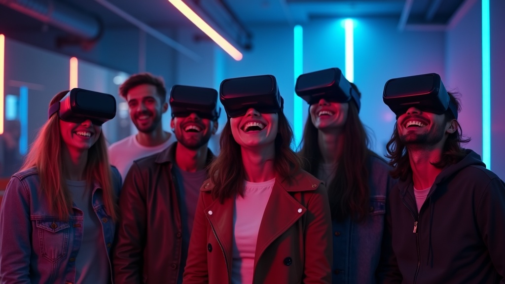 Jugador con gafas VR reacciona con intensidad en el escape room de miedo virtual Sanctum en Barcelona.