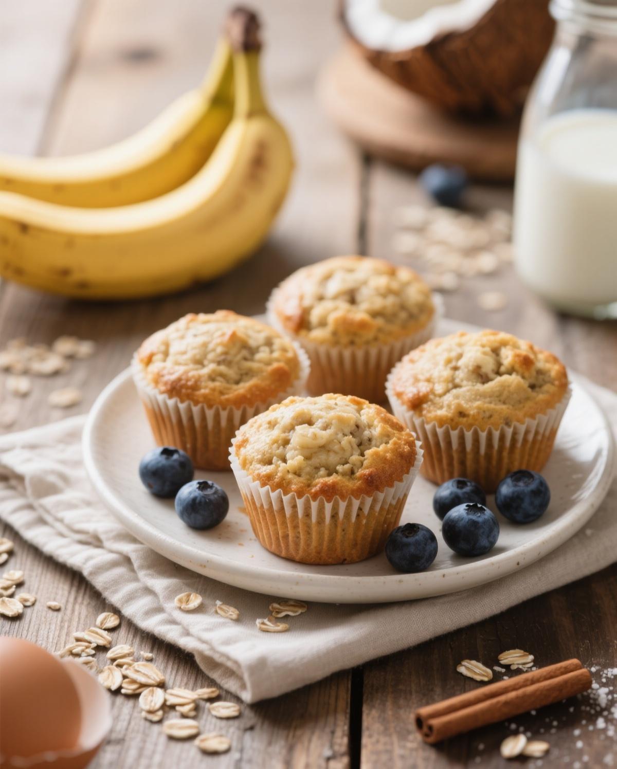 Perfectly Baked Banana Oatmeal Muffin A perfect banana oatmeal muffin with a tender crumb