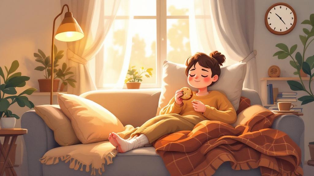 Person relaxing comfortably after consuming cannabis cookie
