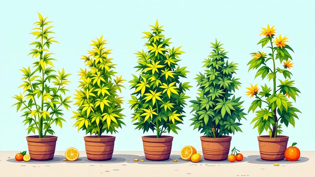 Cartoon comparison of five popular sativa strain varieties