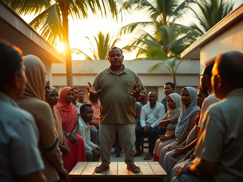 The Speaker Whose Gestures Cast Shadows on Faces at Dusk