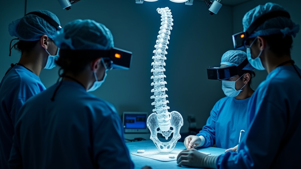 Equipo médico en Madrid colaborando en la planificación de una cirugía de columna con ayuda de la plataforma de IA de Digital Anatomics.