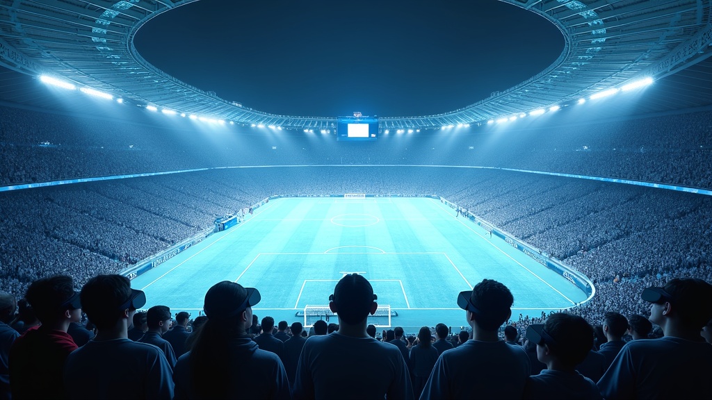 Aficionado usando gafas de realidad virtual para ver un evento deportivo