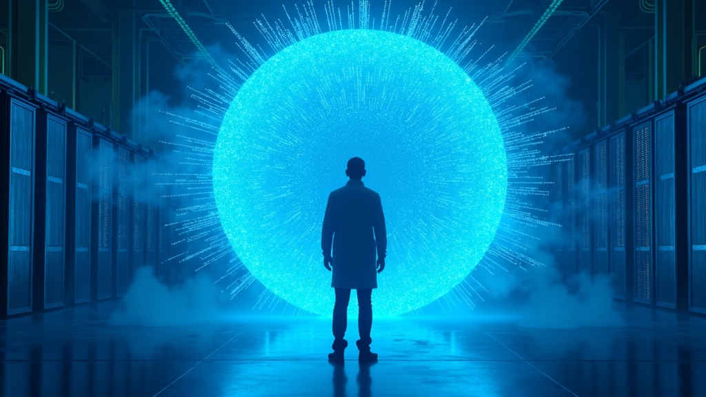 Ilustración conceptual de una IA poderosa y eficiente como un león, representando el impacto de la IA china bajo costo DeepSeek-R1.