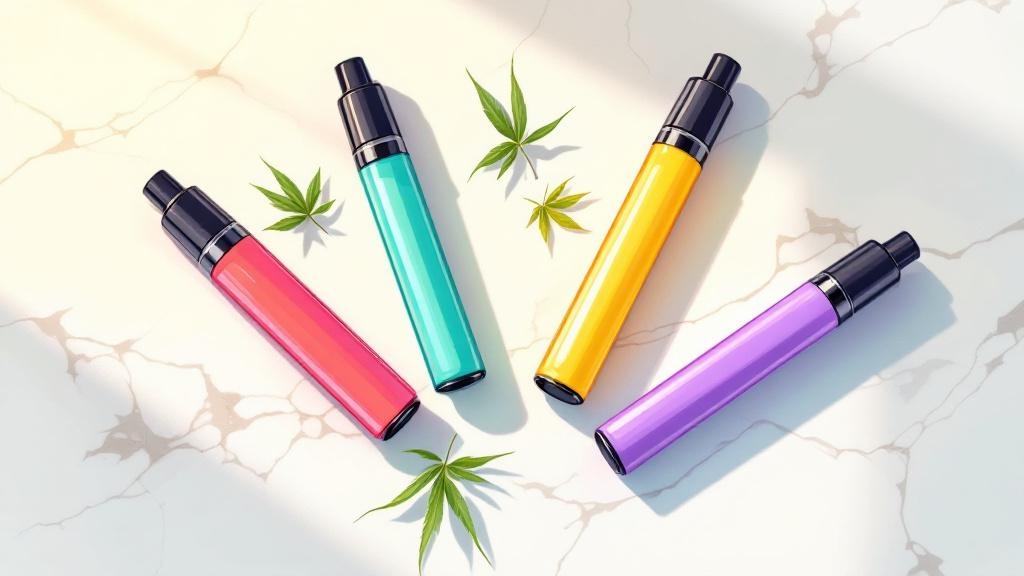 Colorful cartoon disposable CBD vape pens arrangement
