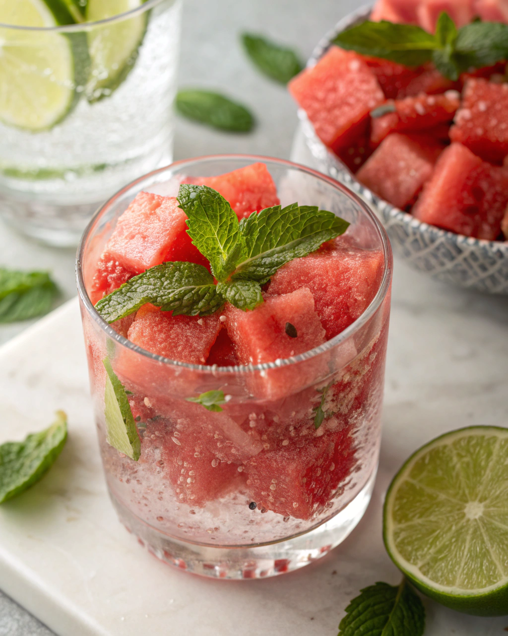 Watermelon Cooler ingredients laid out on clean white counter