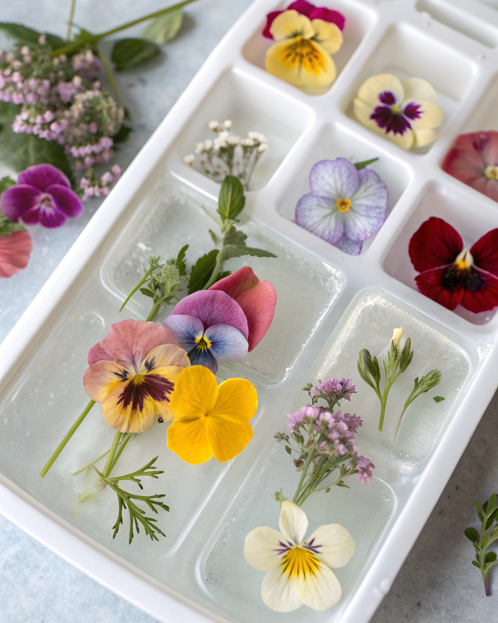 Decorative Ice Cubes: 3-Minute Magic for Stunning Mocktails 2 Decorative Ice Cubes ingredients laid out on clean white counter