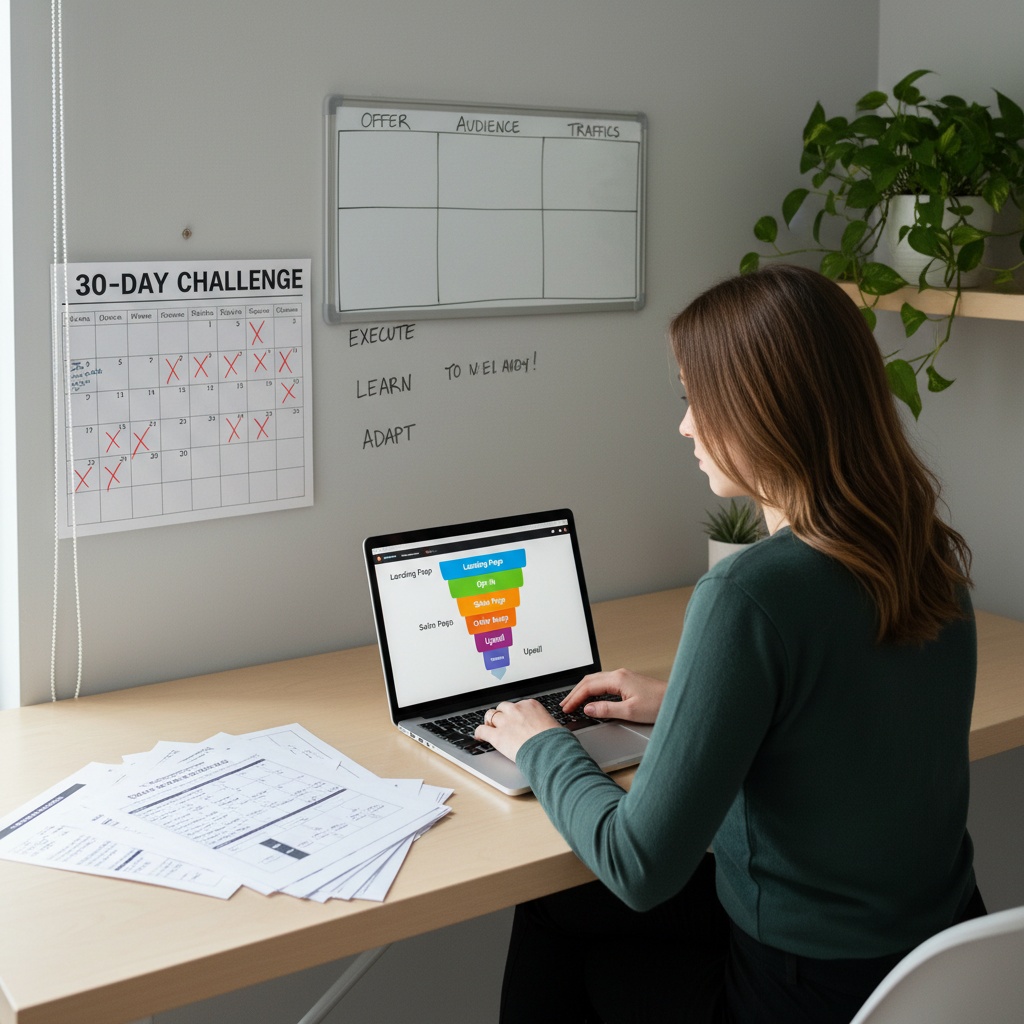 Workflow view of a simple sales funnel build with hooks, pages, and analytics events connected