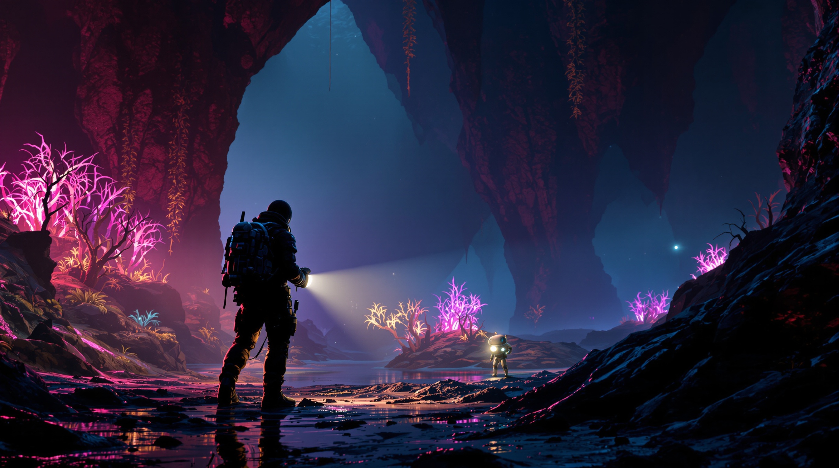 Análisis del entorno alienígena en Into Black VR con vegetación bioluminiscente