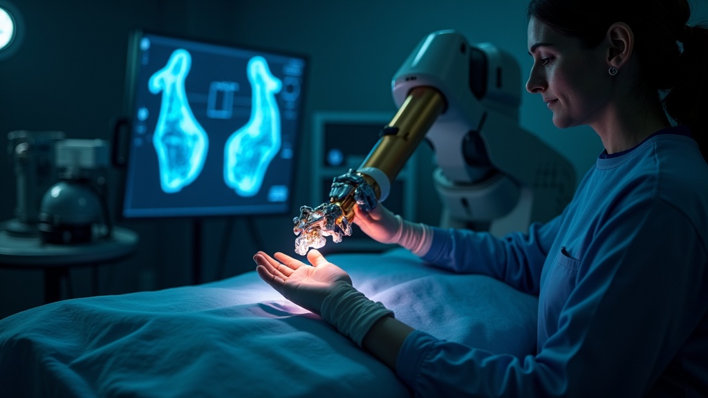 Un cirujano supervisando la operación asistida por el robot quirúrgico Rosa en el Hospital Rey Juan Carlos.