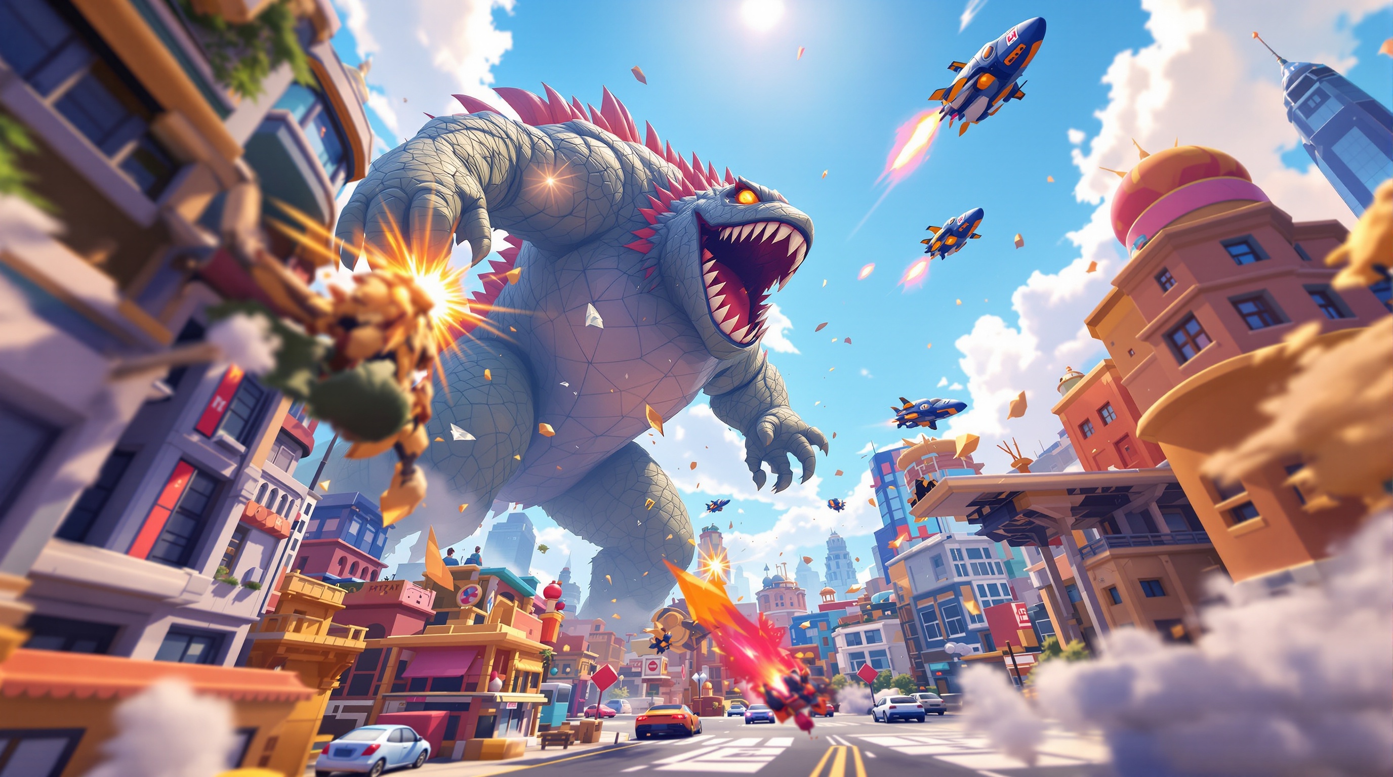 El kaiju Bloodshot desatando el caos en Me You and Kaiju, un multijugador asimétrico VR analizado en nuestra reseña