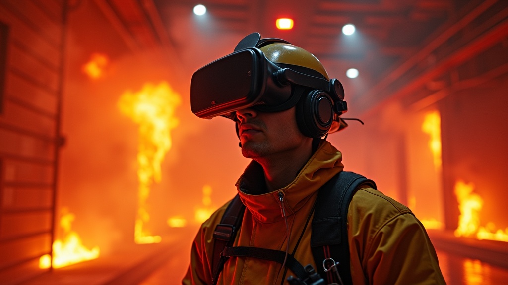 Equipo del SPEIS de Segovia utilizando gafas para la formación VR para bomberos