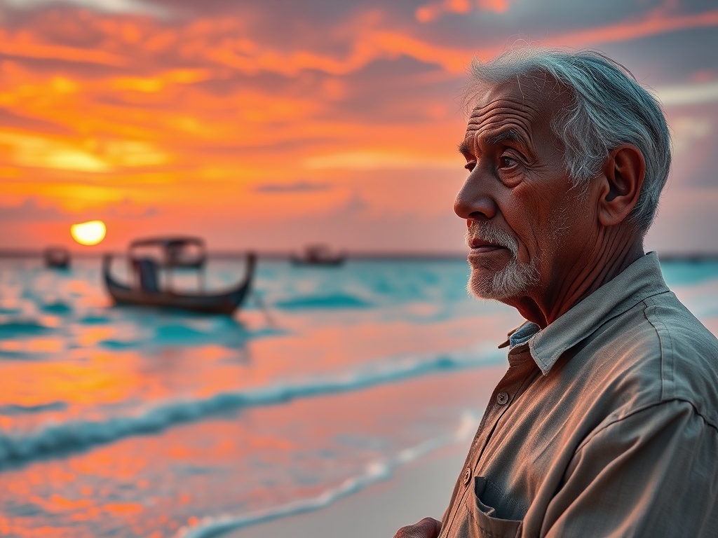 An Elder's Gaze Where Fishing Boats Meet Political Dreams