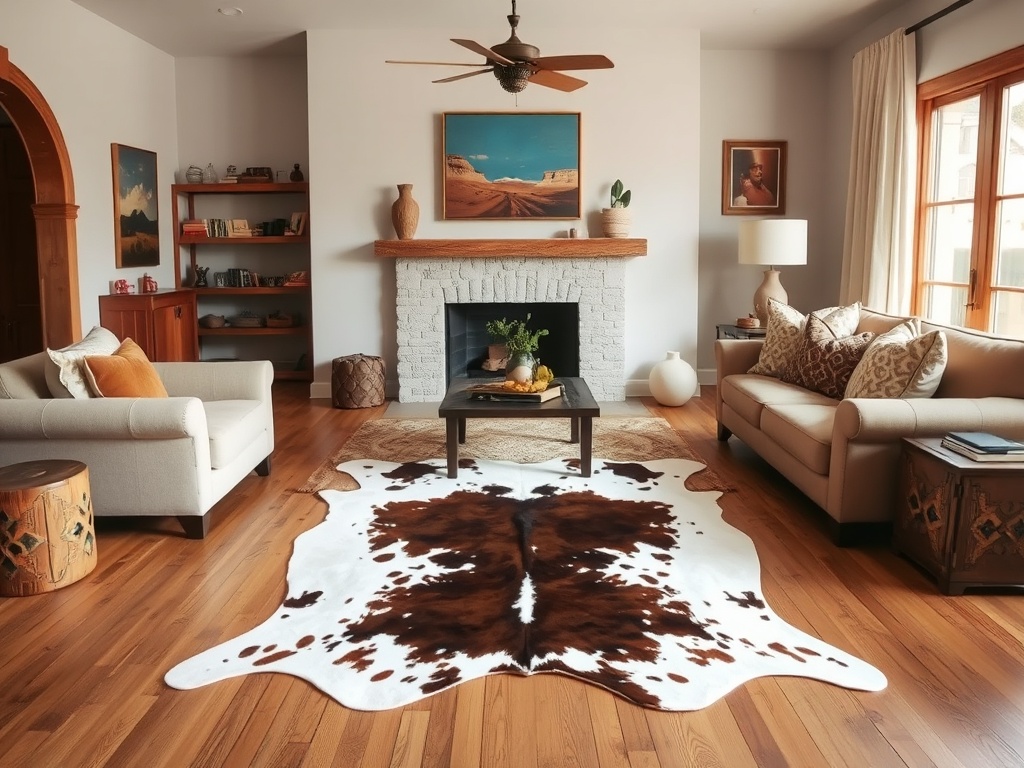 23. Decorate with Cowhide Rugs