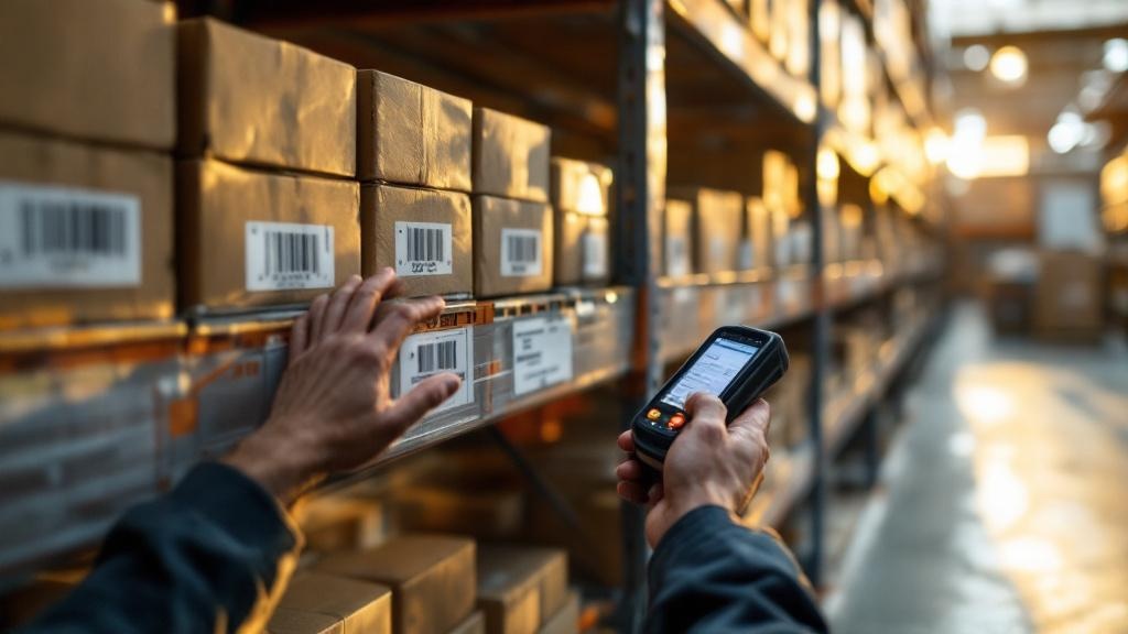 Warehouse worker using RFID scanner for real-time inventory tracking