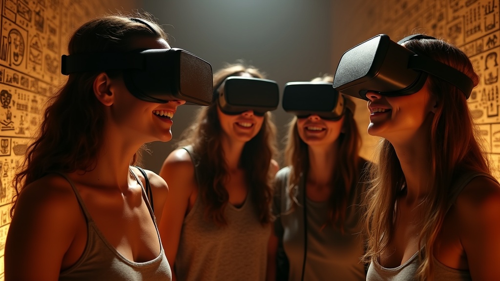 Dos jugadores colaborando en el Escape Room Assassin's Creed VR dentro de las ruinas egipcias en Virtua Barcelona