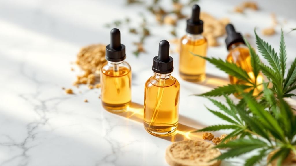 Various CBD e-liquid bottle strengths display