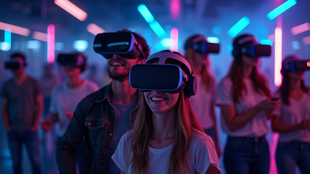 Una jugadora explorando un entorno futurista en una experiencia de escape room VR en Virtua Barcelona