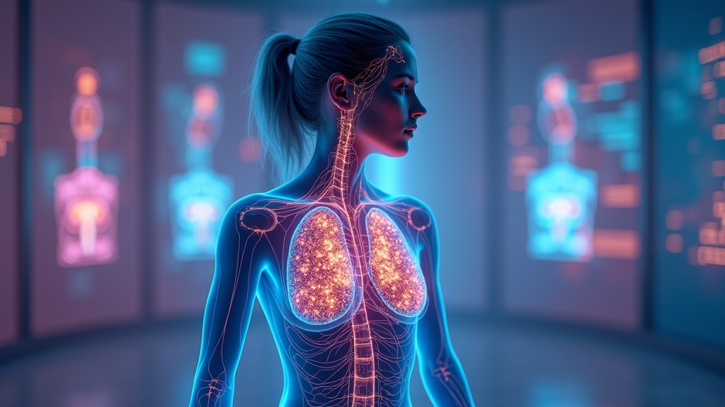 Infografía mostrando la evolución de la tecnología hasta la inteligencia artificial aplicada en la oncología y la predicción del cáncer.