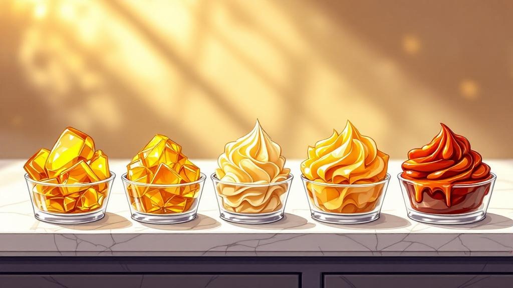Different cannabis concentrate types and textures displayed