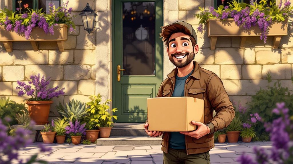 Friendly delivery person with unmarked package