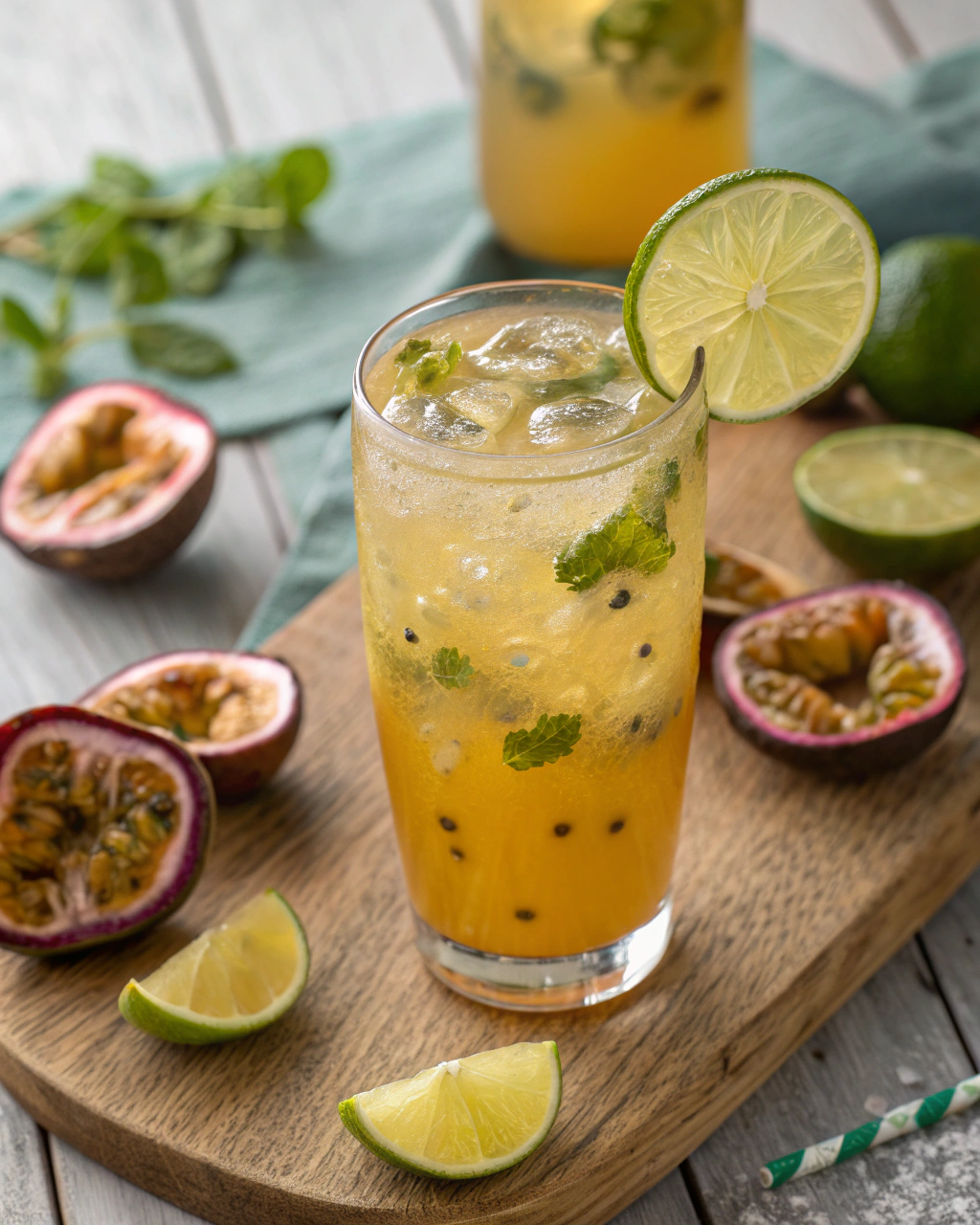 Easy Passionfruit Sparkler ingredients laid out on clean white counter