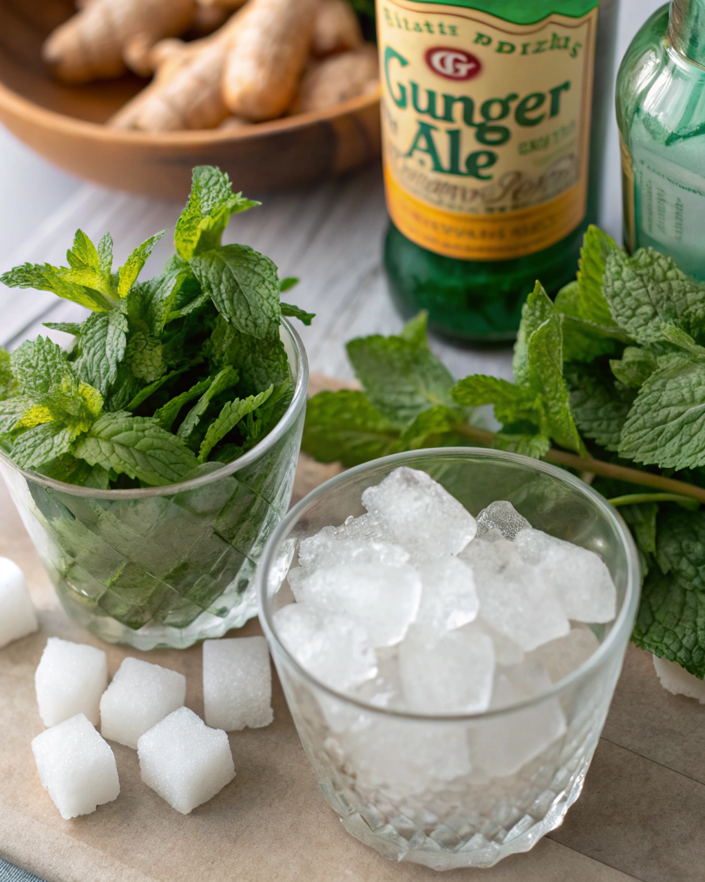 Mint Julep Mocktail: 3-Minute Magic Recipe 2 Mint Julep Mocktail ingredients laid out on clean white counter