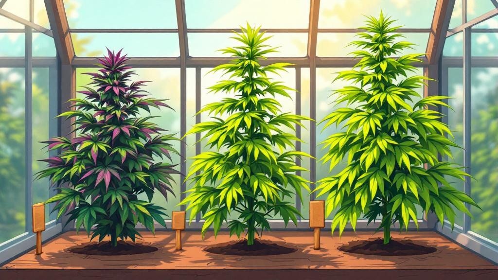 Three different cannabis plant types growing together
