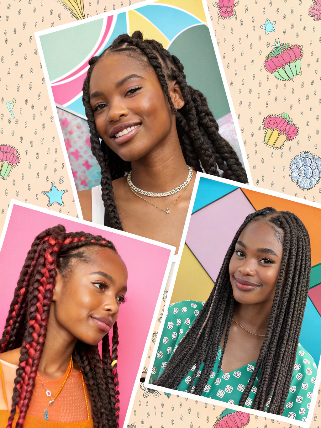Medium sized neat box braids hairstyle on woman