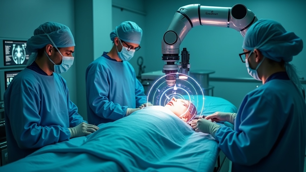 Equipo médico colaborando en una intervención de cirugía robótica Da Vinci en la Policlínica de Ibiza.