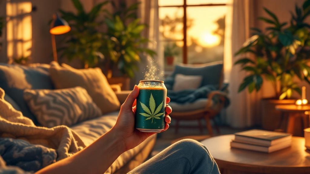 Relaxing at home with cannabis-infused beverage