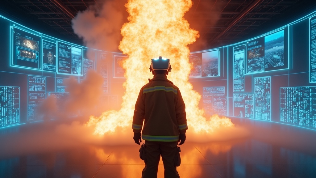 Interfaz del simulador para el entrenamiento de bomberos con realidad virtual en Segovia.