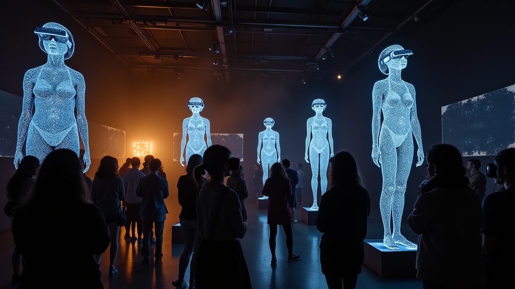 Primer plano de una de las esculturas de la exposición de arte y realidad virtual en Zaragoza