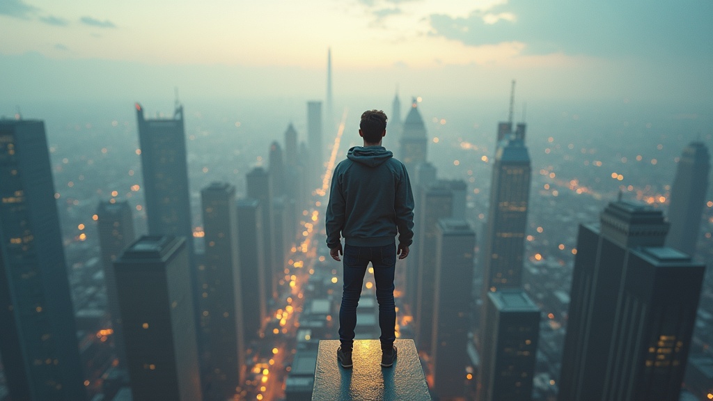 Persona con gafas de realidad virtual reaccionando con sorpresa a la experiencia Richie's Plank en Barcelona