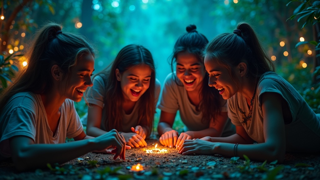 Equipo de amigos colaborando en el Jungle Quest escape room VR para resolver un enigma de luz y espejos