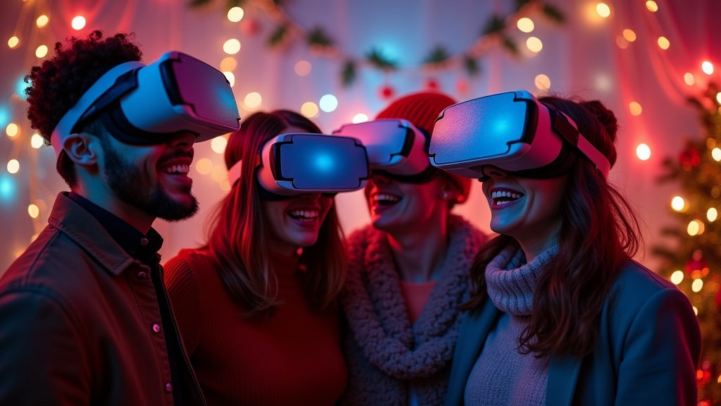 Un equipo de jugadores trabajando juntos para resolver un acertijo en el Escape room S.O.S Santa de Virtua Barcelona.