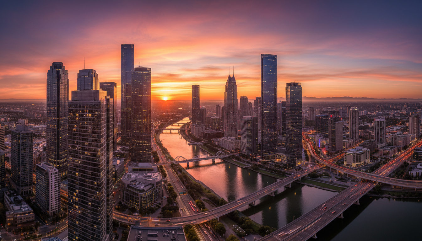 Nano Banana 1 output of a wide city skyline with odd composition