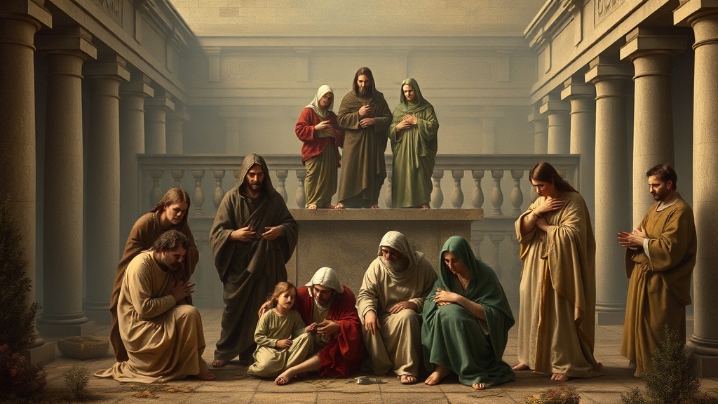 A contemplative, allegorical religious scene rendered in the style of Leonardo da Vinci