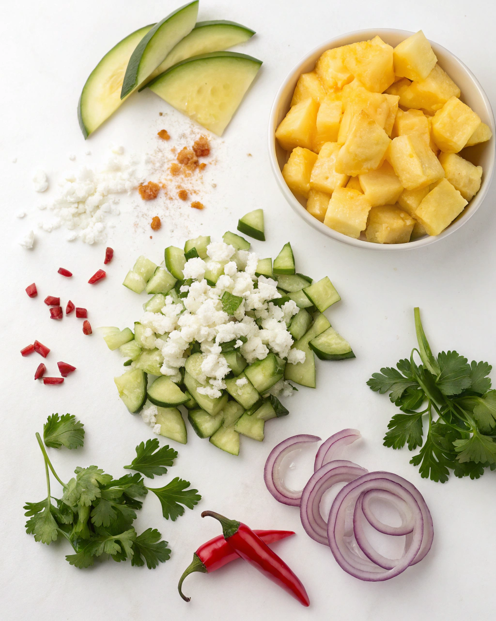 Pineapple Cucumber Salad with Feta ngredients