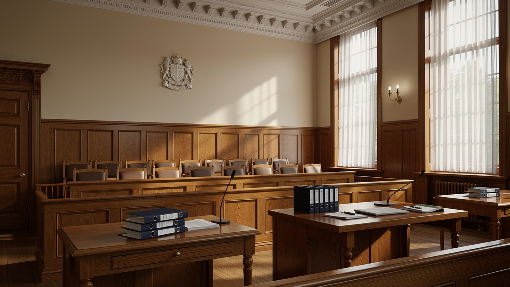 British employment tribunal hearing room interior view
