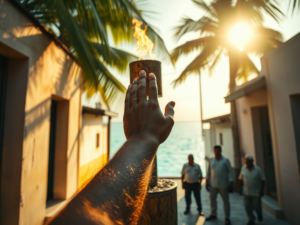 Young Hands Reaching for Maldives' Traditional Torch