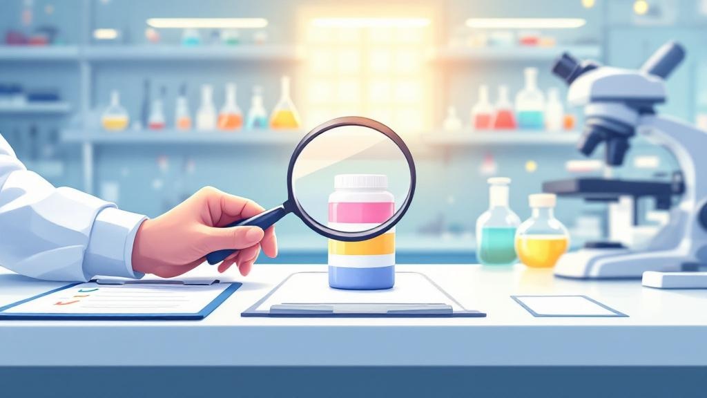 Cartoon laboratory testing and quality verification scene