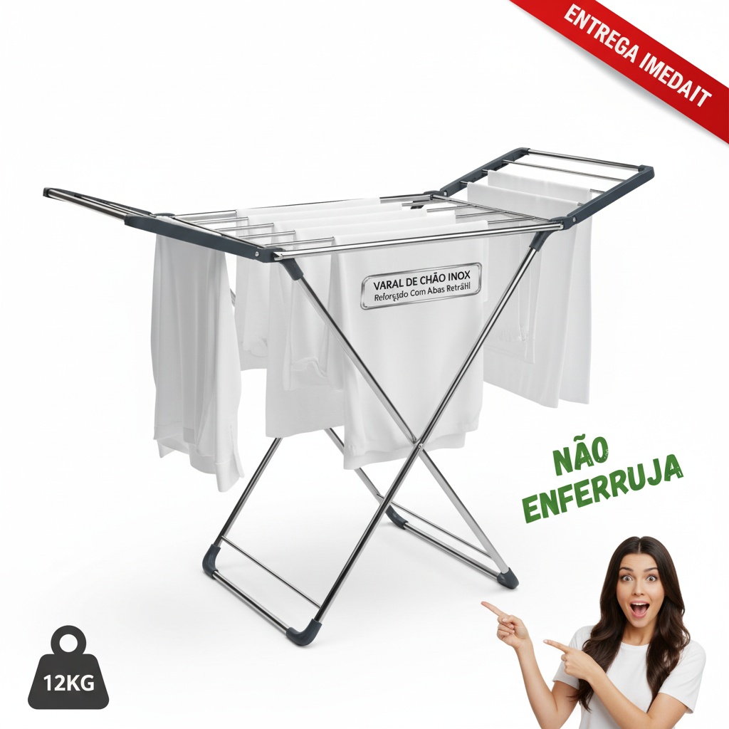 Varal De Chão INOX Reforçado Com Abas Retrátil SECALUX